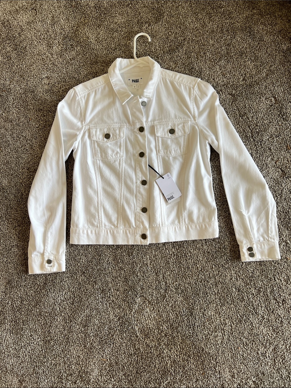 NWT PAIGE White Denim Trucker Jacket sz M
